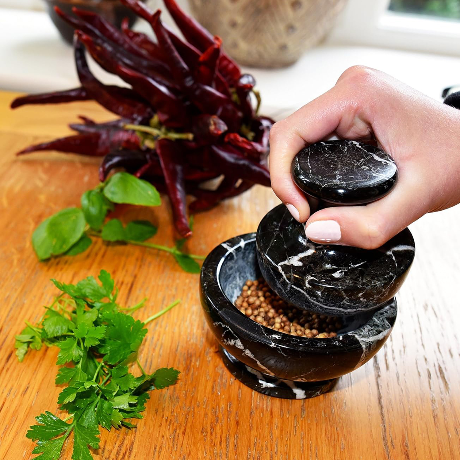 Black Marble Mushroom Pestle & Mortar- 15% Off for June
